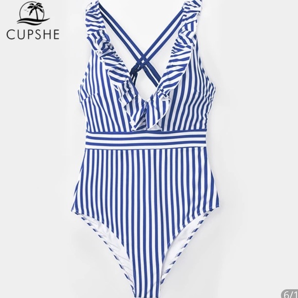 Cupshe Other - Cupshe Blue & White Stripe Adjustable One Piece XS